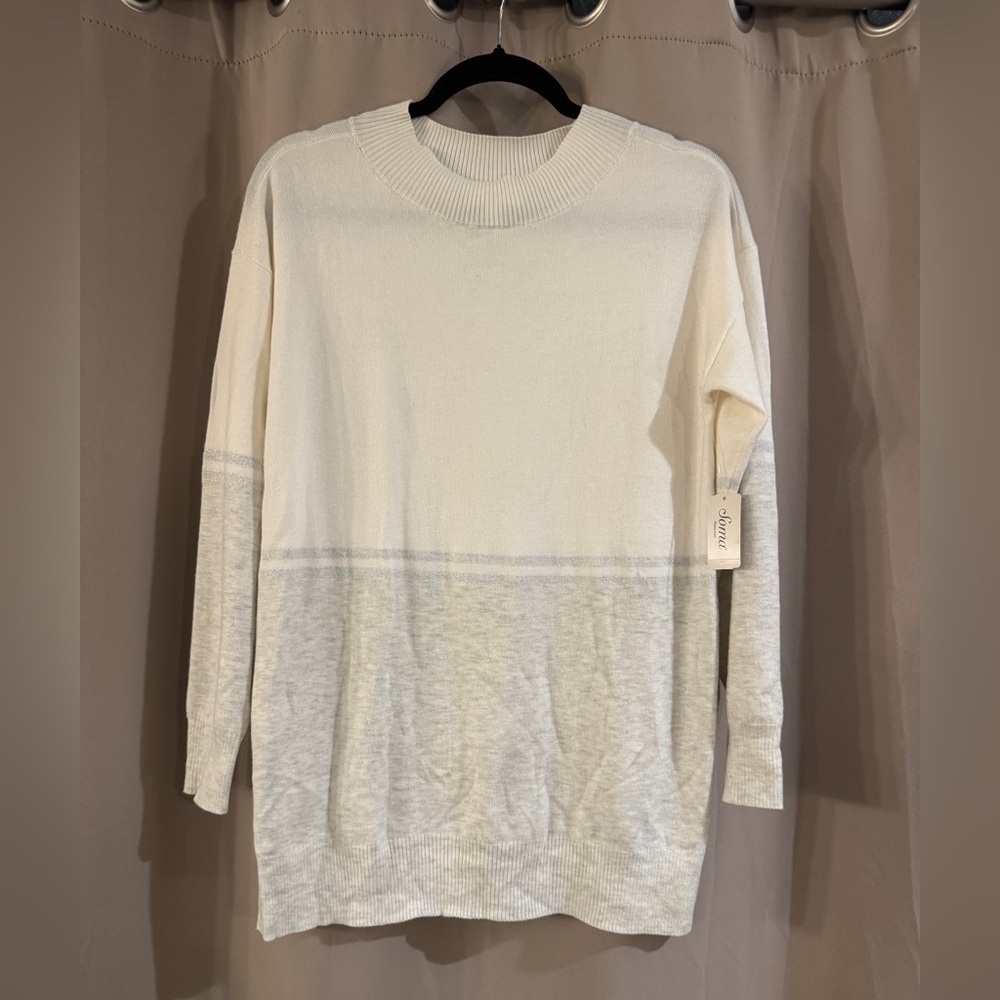 NWT Soma  Cream and Gray Crewneck Sweater